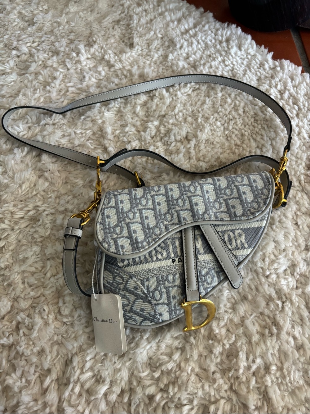 Dior Blue Gray Oblique Saddle Crossbody Bag NEW"